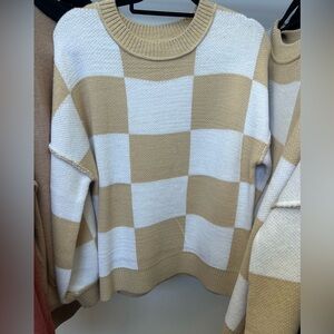 Khaki Checkered Bishop Sleeve Sweater